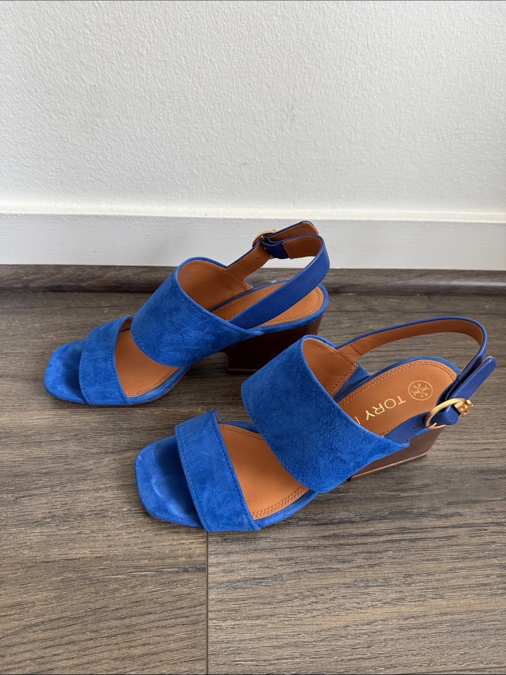 Tory Burch Royal Blue Suede Block Heel Sandals